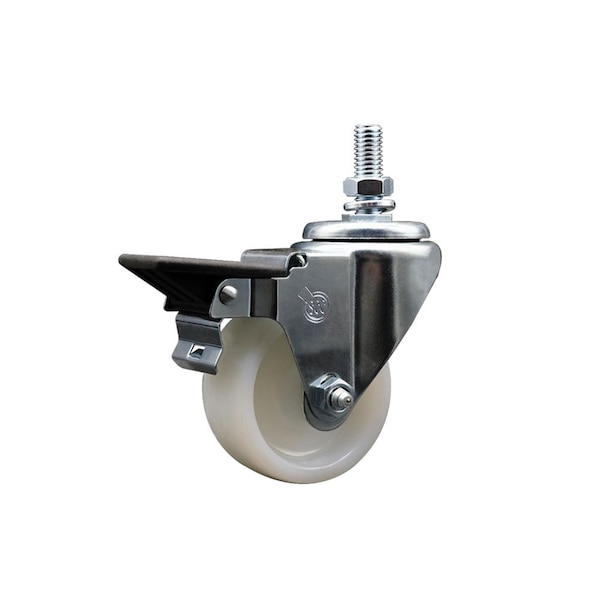 3 Inch Nylon 10 MM Threaded Stem Caster with Brake
